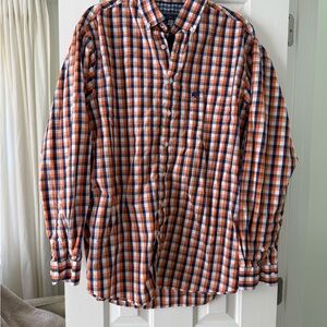 Men's Checkered Button-Down Shirt in Orange and Blue